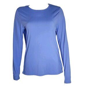 Hang Ten Top Womens Size M Medium Solid All Blue Long Sleeve Pullover Zip Pocket